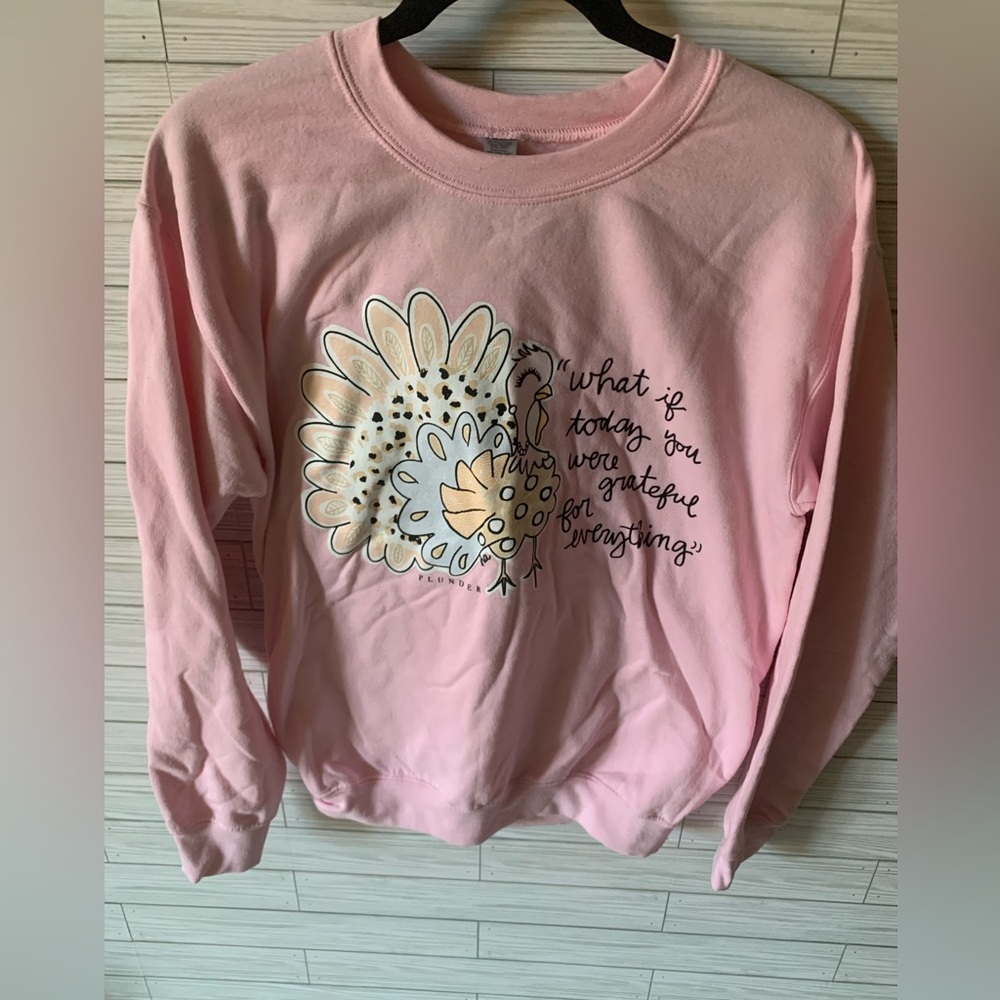 Thanksgiving day sweat shirt with turkey and saying the front